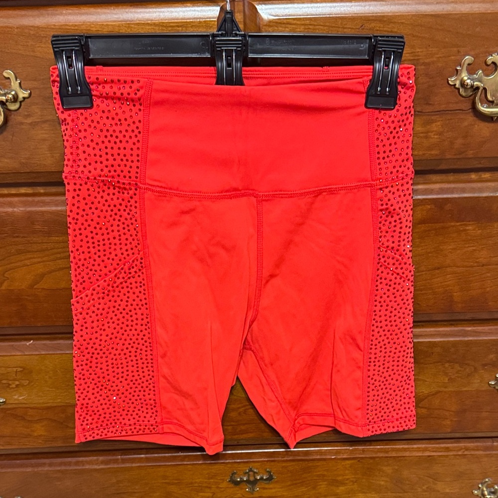 NWOT QOS Red Women's Biker Shorts with Rhinestones